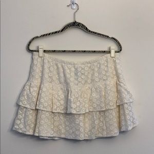 Cream White Cotton Mini Skirt with Lining